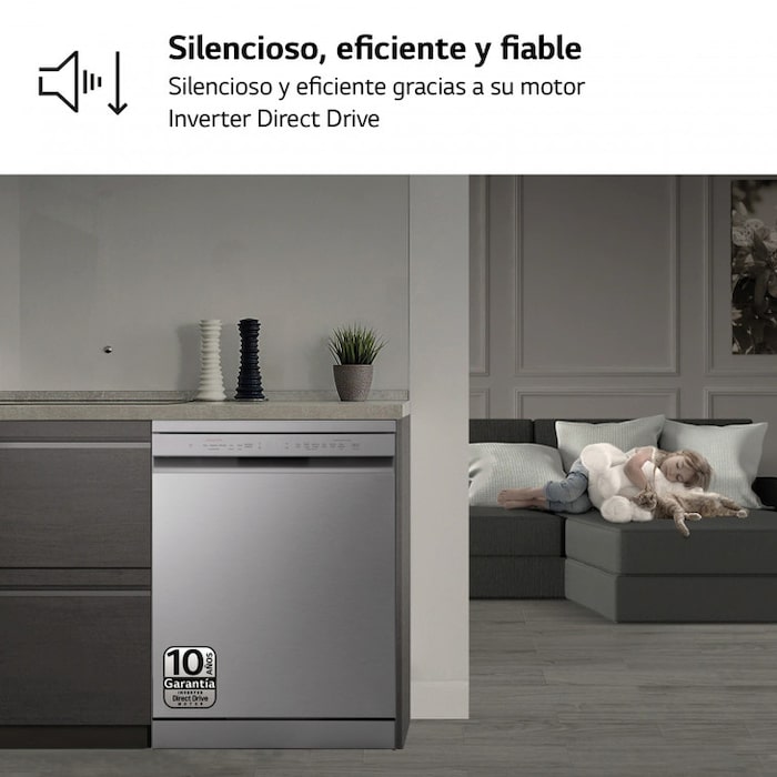 LG Lavavajillas LG QuadWash™, Inox Antihuellas, Tercera bandeja cubiertos, clasificación D, DF243FV.APYQEES